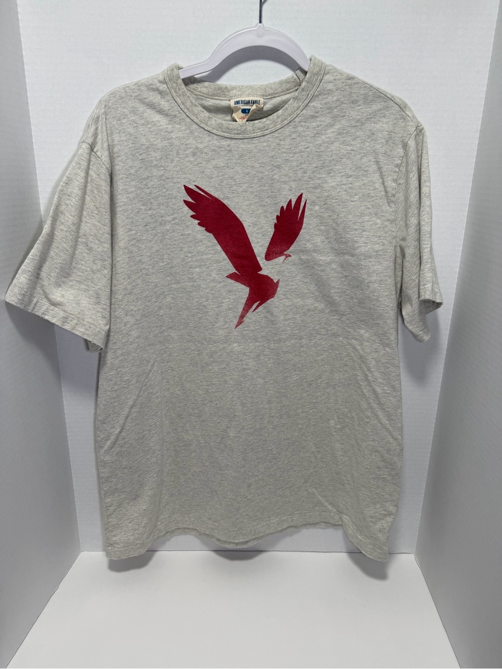 American Eagle Outfitters Light Heather Gray Tee with Red Graphic